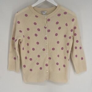 100% Cashmere Polka Dot Button Up Cardigan Sweater Quiet Luxury Old Money Preppy